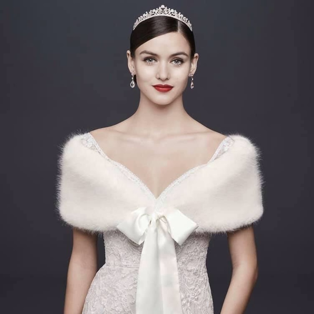 Fur wrap with satin ribbon